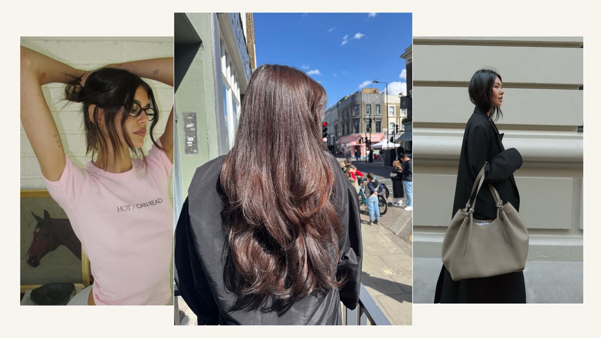 A collage showing lifestyle and fashion imagery, courtesy of @deniseprimbet; @mimixn; @kaiagerber