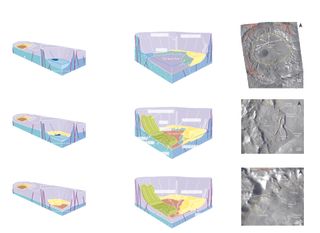 This diagram shows a model of how crater basins on Mars evolved over time and how they once held water. Images from the context camera onboard NASA's Mars Reconnaissance Orbiter show examples of the different features observed in the basins.