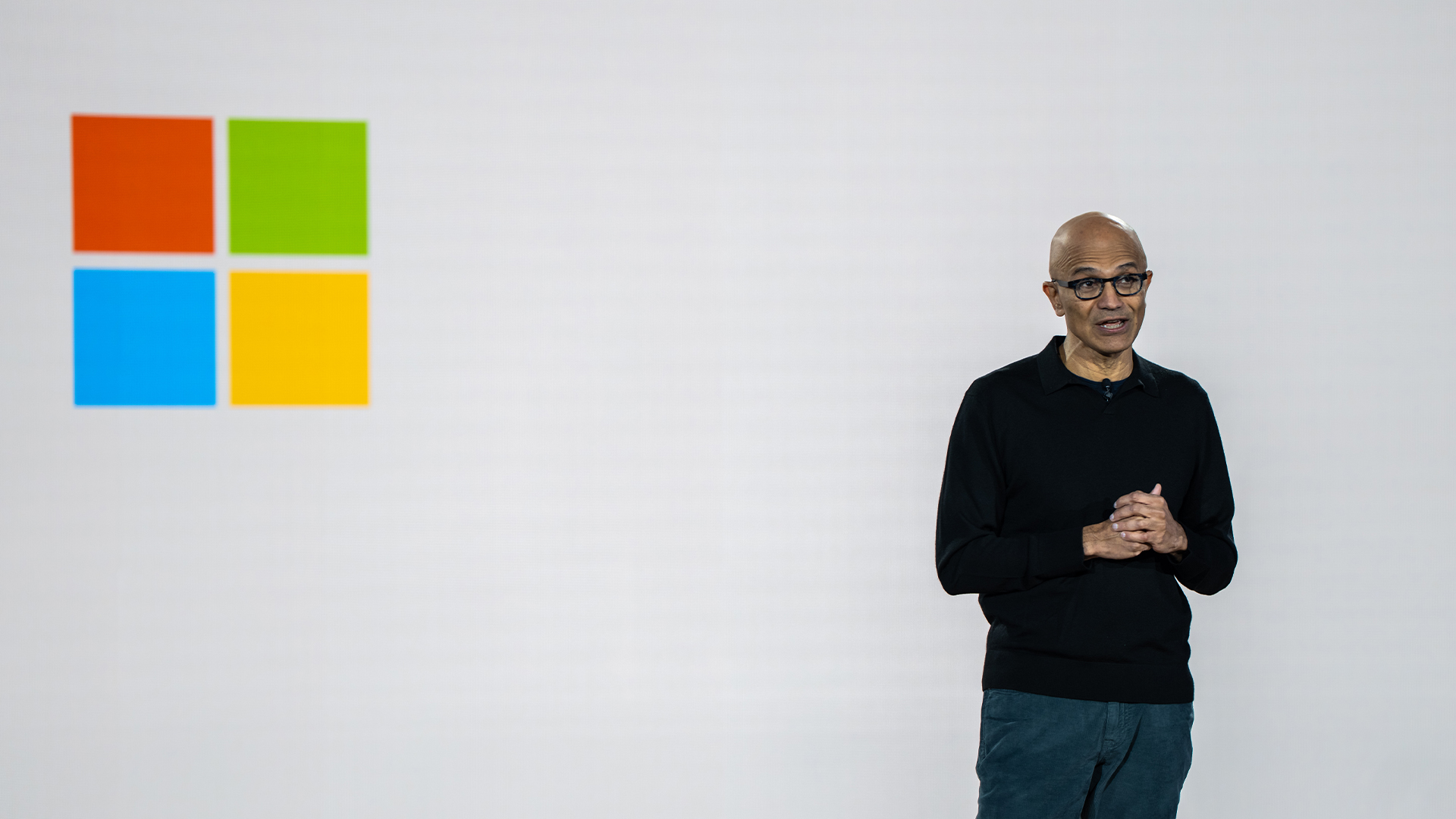 Microsoft CEO Satya Nadella pictured speaking on stage during an event celebrating the 50th Anniversary of Microsoft on April 4, 2025 in Redmond, Washington.