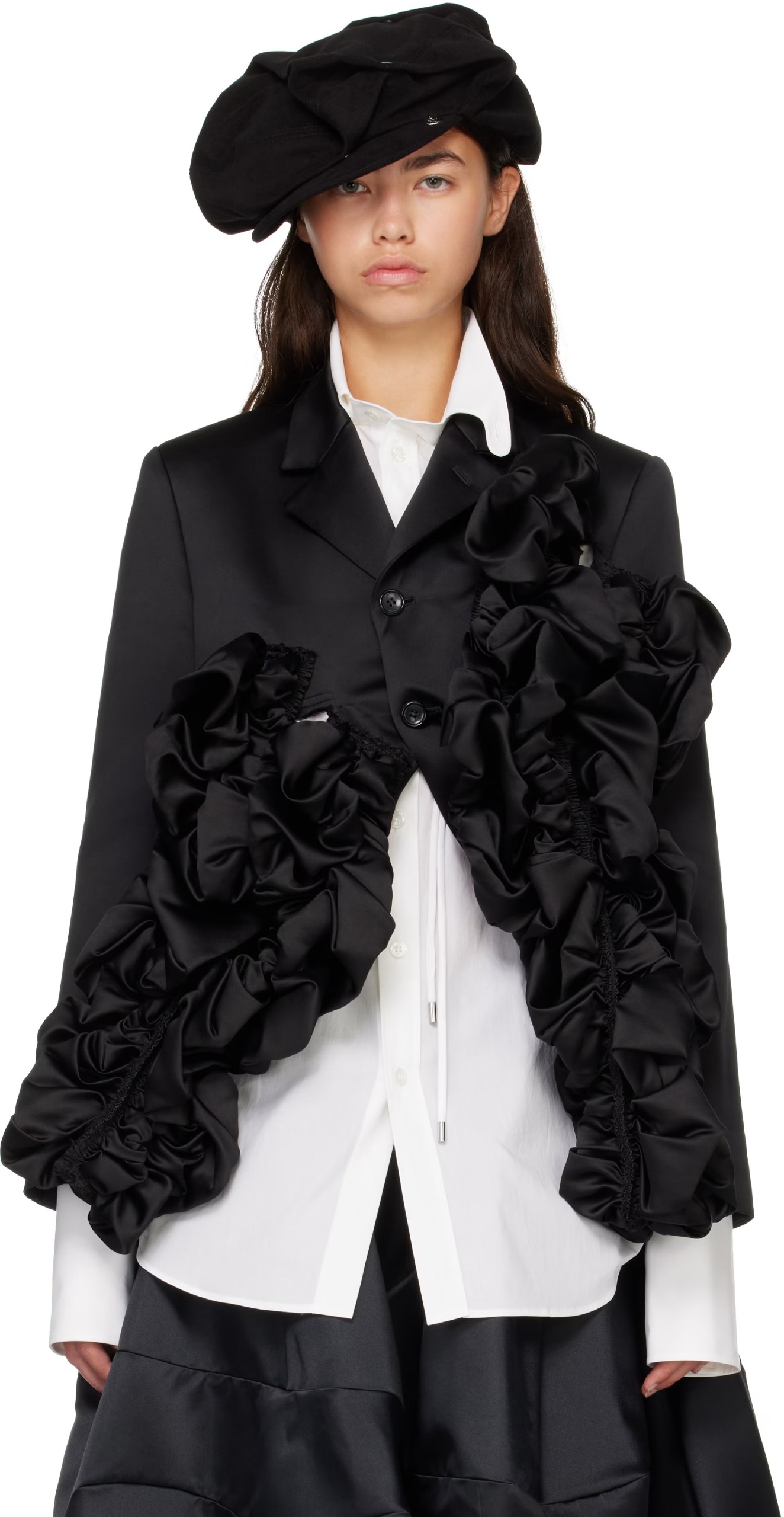 Comme des Garçons, Black Gathered Satin Jacket