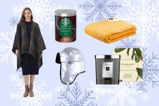 A collage of cosy Christmas gifts