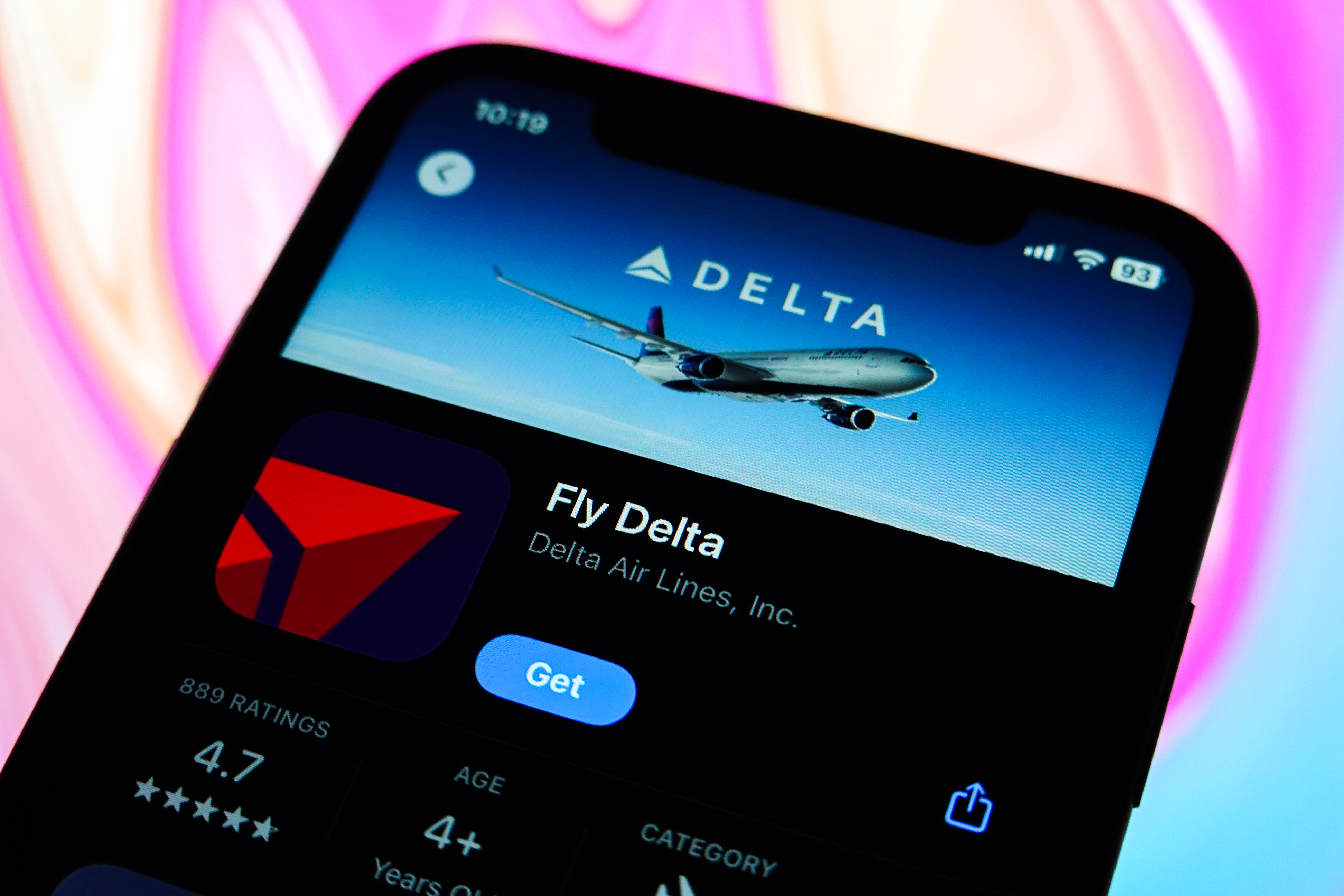 The Fly Delta app on a smartphone