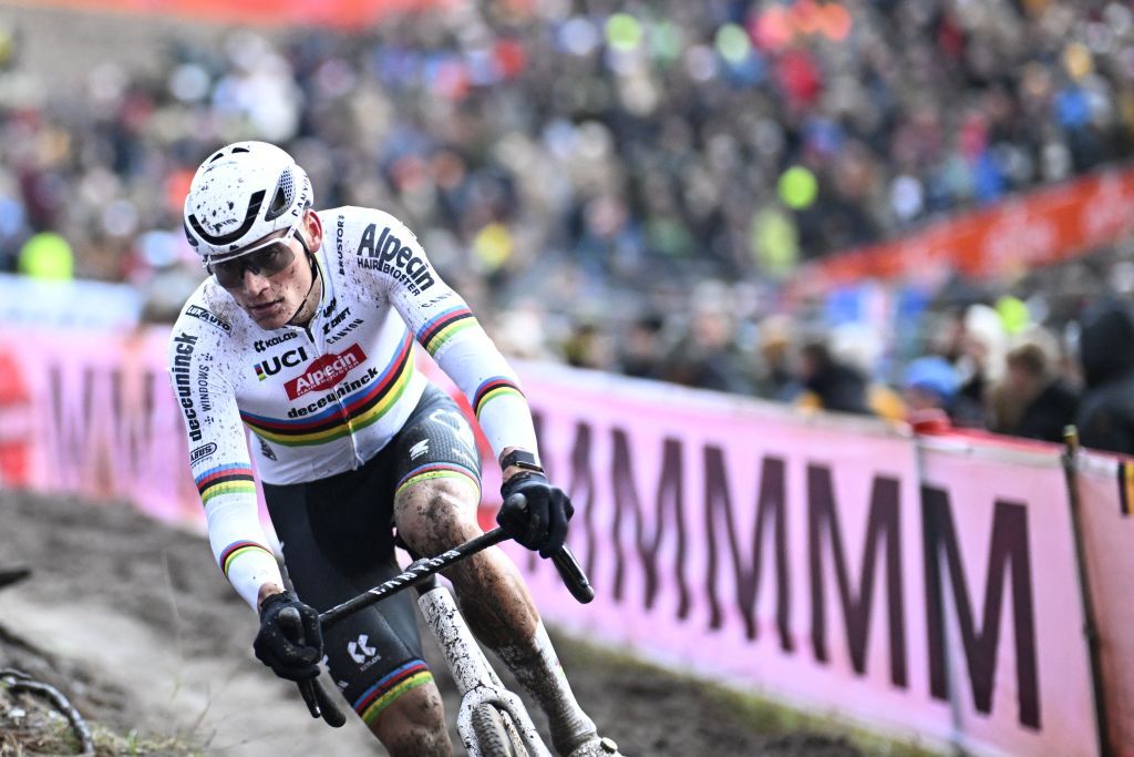 Dutch Mathieu Van Der Poel pictured in action during the men's elite race at the World Cup cyclocross cycling event in Zonhoven on Sunday 22 December 2024, stage 6 (out of 12) of the UCI World Cup competition.
BELGA PHOTO JASPER JACOBS (Photo by JASPER JACOBS / BELGA MAG / Belga via AFP)