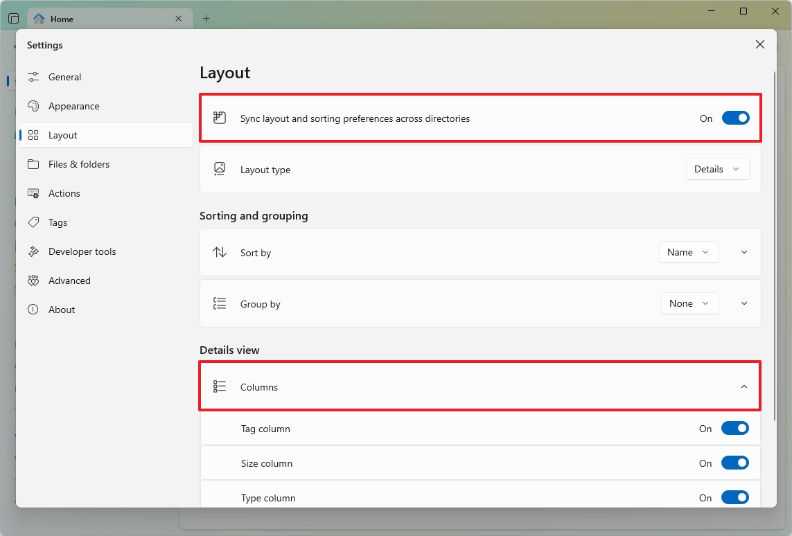Details layout columns
