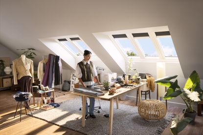 A VELUX rooflight fills a work from home space with natural light