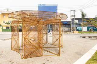Bamboo kiosk installed in lagos by Waf skating brand