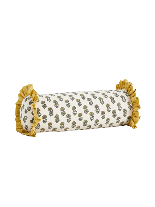 Cotton Block-Print Ruffle Pillow