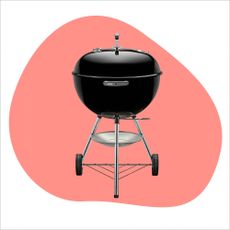 Three of the best charcoal BBQs on a pink and blue background