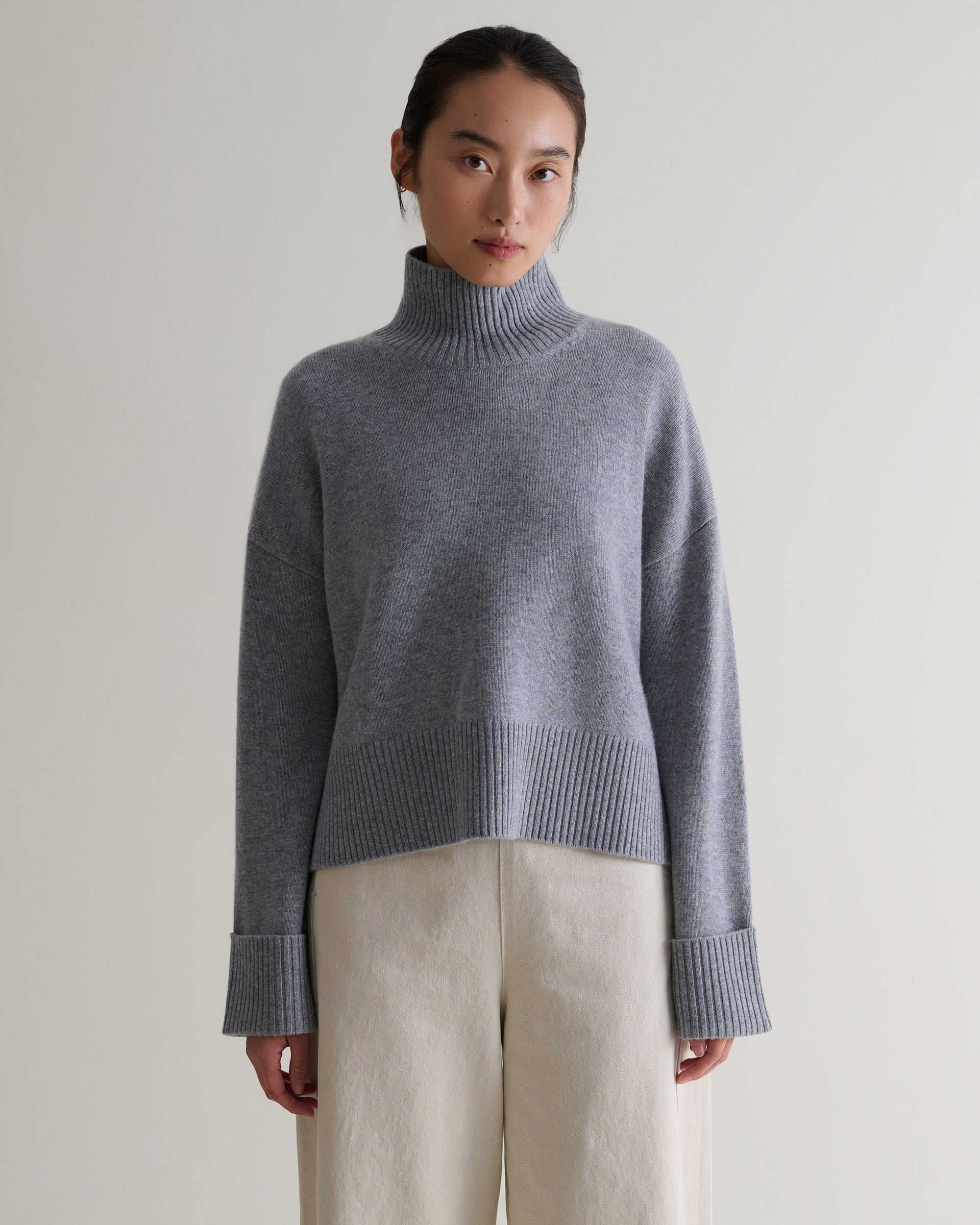 Rise & Fall, Medium Grey Cashmere Merino High Neck Jumper | Rise & Fall