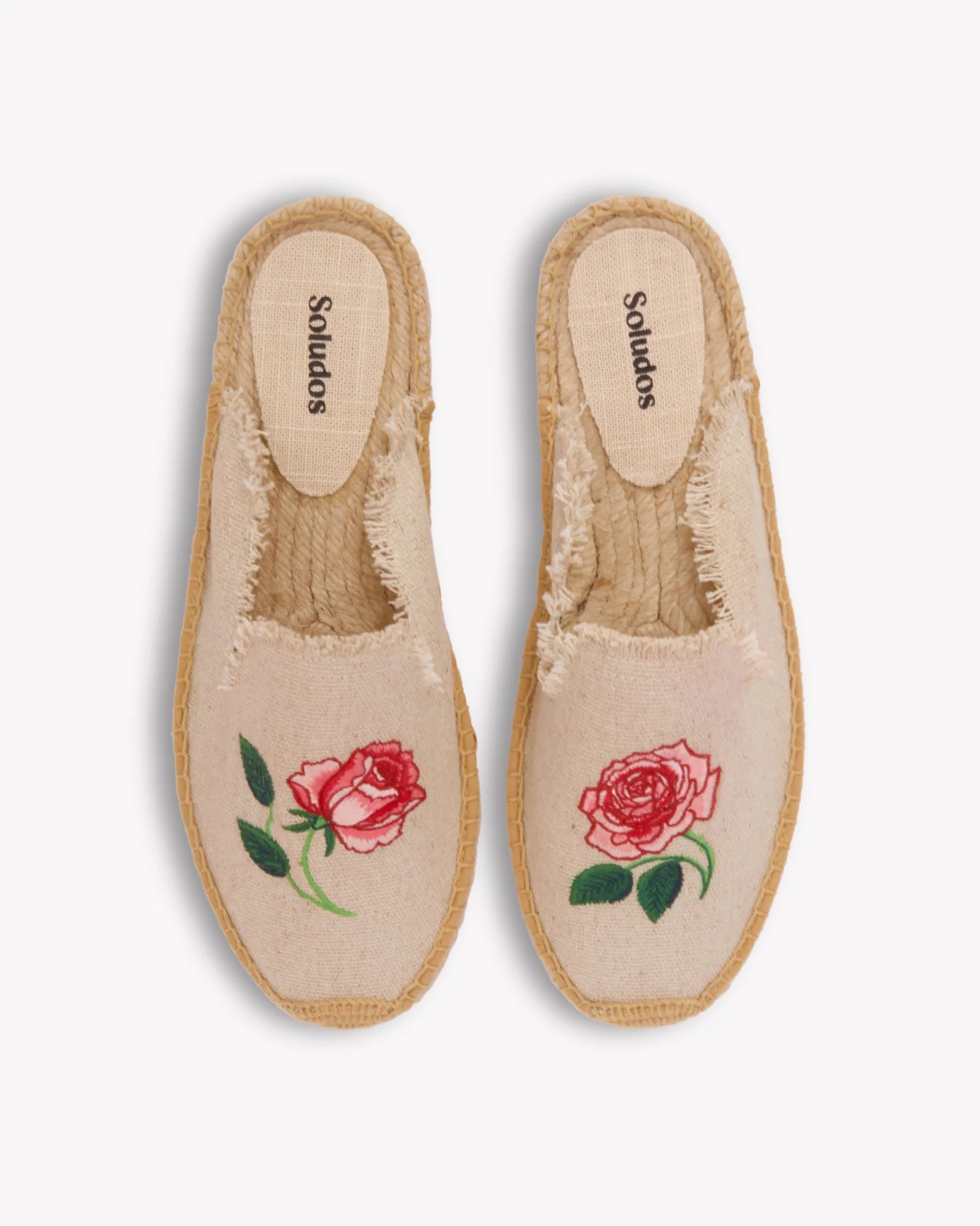 Women's Smoking Mule Espadrille | Embroidery | Wild Roses - Natural Undyed