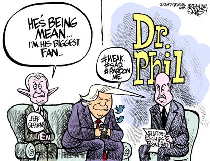 Political cartoon U.S. Trump Sessions tweets Dr. Phil