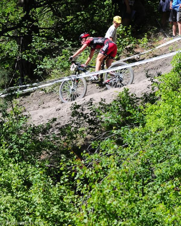 Chloe Forsman (BMC) rides some loose switchbacks