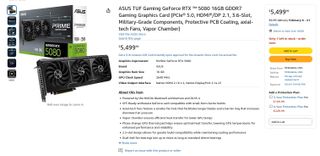 ASUS TUF Gaming GeForce RTX 5080 listed at Amazon