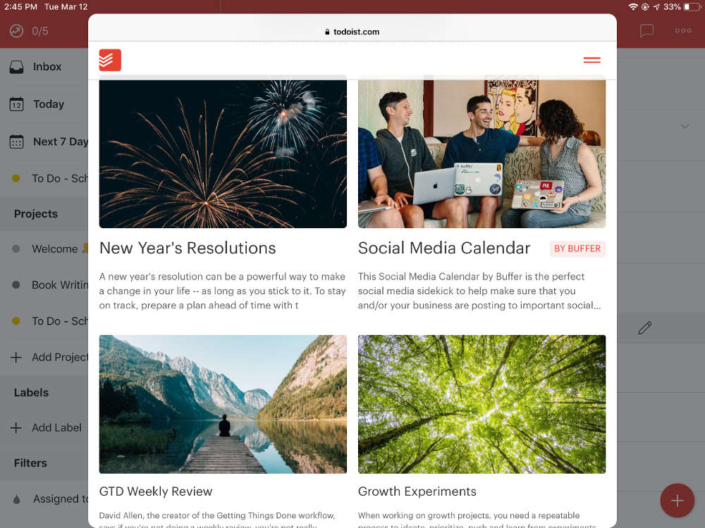 Screenshot from Todoist