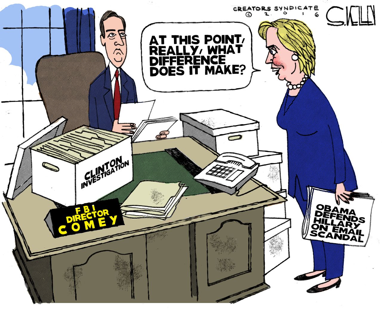 Political Cartoon U.S. Hillary Emails 2016