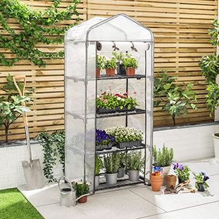 Christow Mini Greenhouse 4 Tier, Reinforced Four Shelf Growhouse, Portable Heavy Duty Garden Grow House, 5ft 2in X 2ft 2in X 1ft 6in