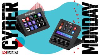 Two different Elgato Stream Decks on a Cyber Monday background