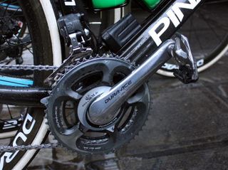 Team Sky's Pinarello machines were fitted with SRM's latest Dura-Ace 7900-compatible model.