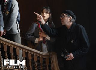 Jenna Ortega and Tim Burton on the set of Beetlejuice Beetlejuice