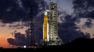 The SLS is standing ready for tomorrow's launch.