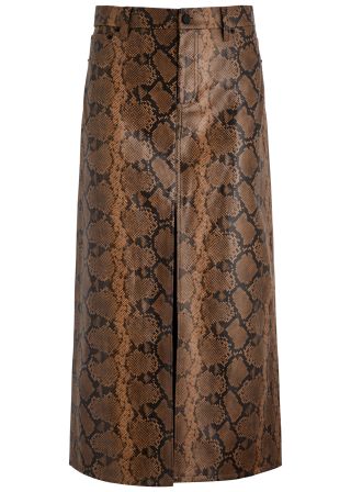 Alice + Olivia , Python-effect faux leather midi skirt