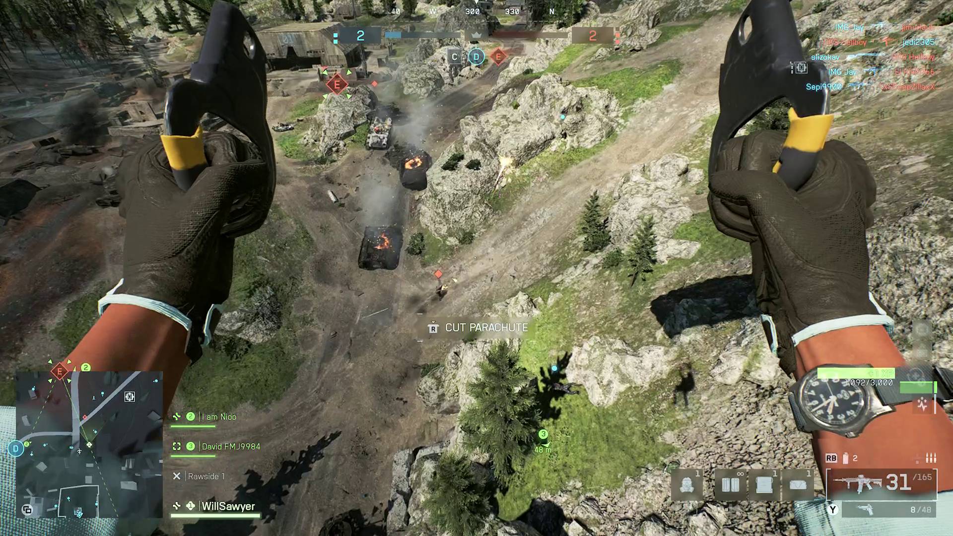 Battlefield 6 Season 2 parachuting down to enemy players