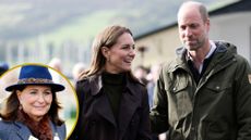 A roundel of Carole Middleton at Cheltenham 2026 and a picture of Prince William and Kate on the Isle of Bute on September 17, 2026