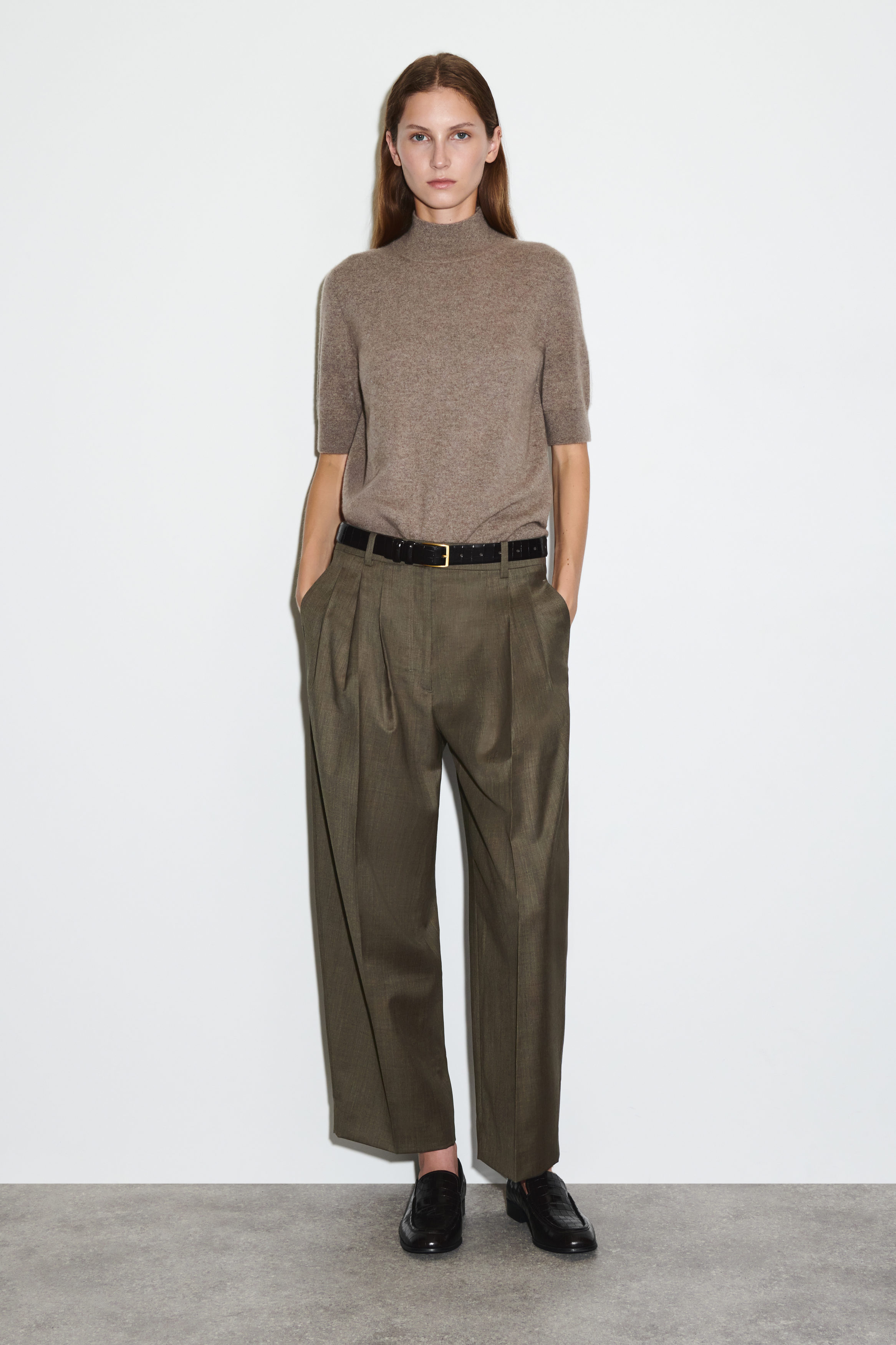 Pleated Barrel-Leg Wool Trousers