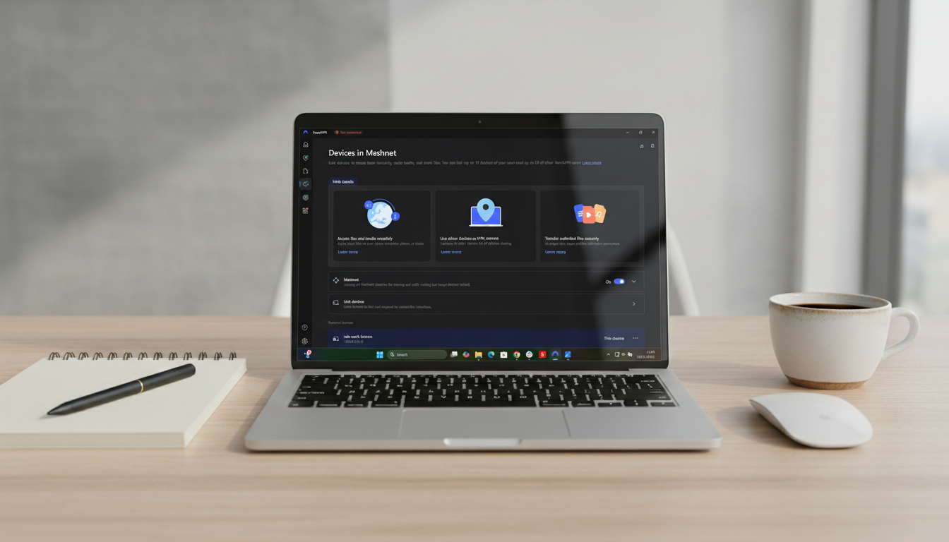NordVPN Meshnet settings screen on laptop at a desk