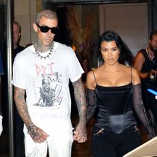 new york, new york september 11 travis barker and kourtney kardashian out and about on september 11, 2021 in new york city photo by gothamgc images