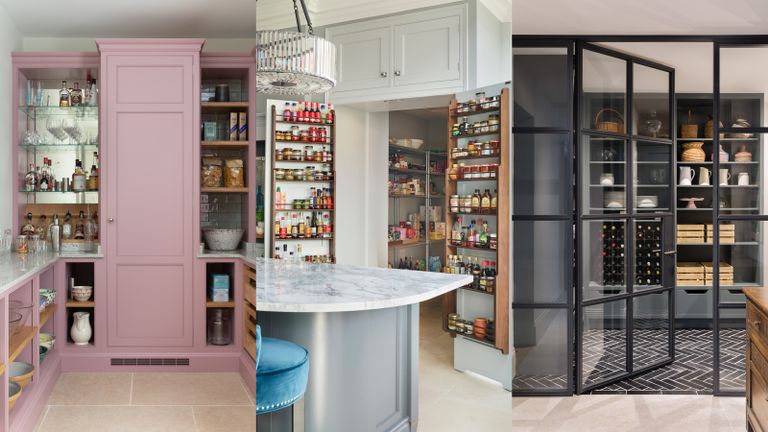 A composite of walk-in pantry ideas