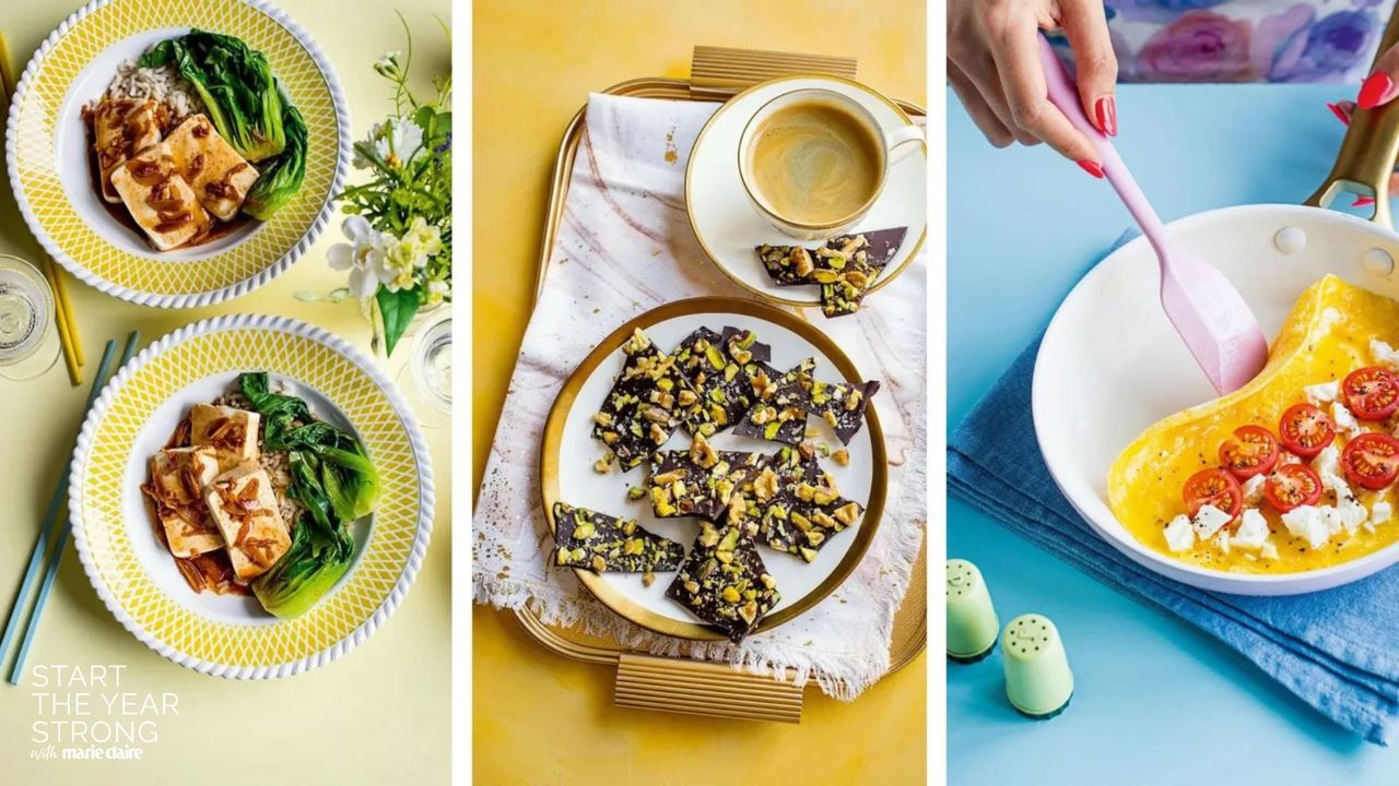 Three Glucose Goddess recipes, including sautéed tofu and greens, pistachio bark and a tomato omelette