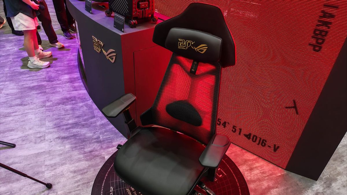 The Asus ROG Destrier Ergo chair at the Asus booth at Computex 2026