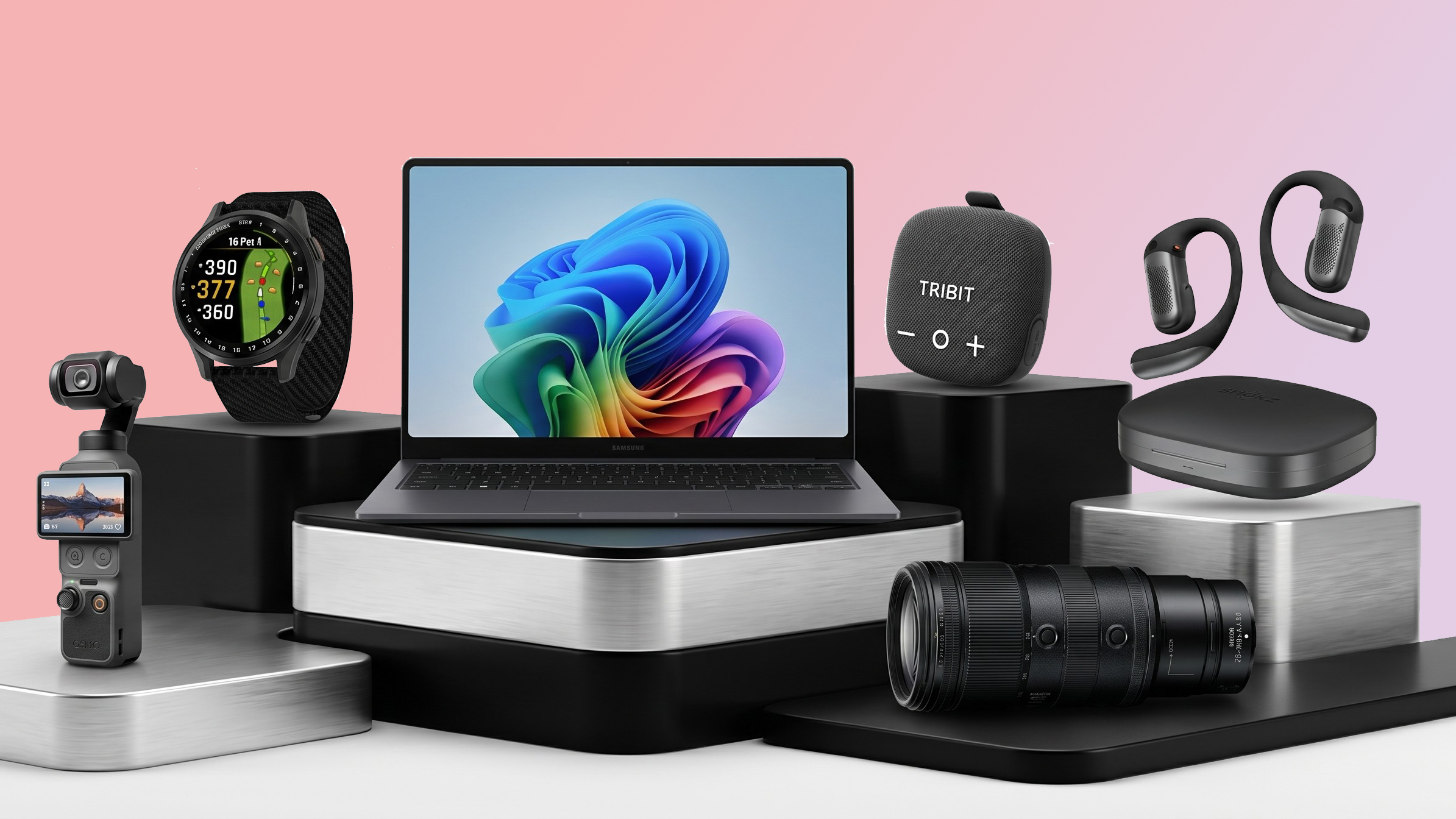 Selection of gadgets on a podium