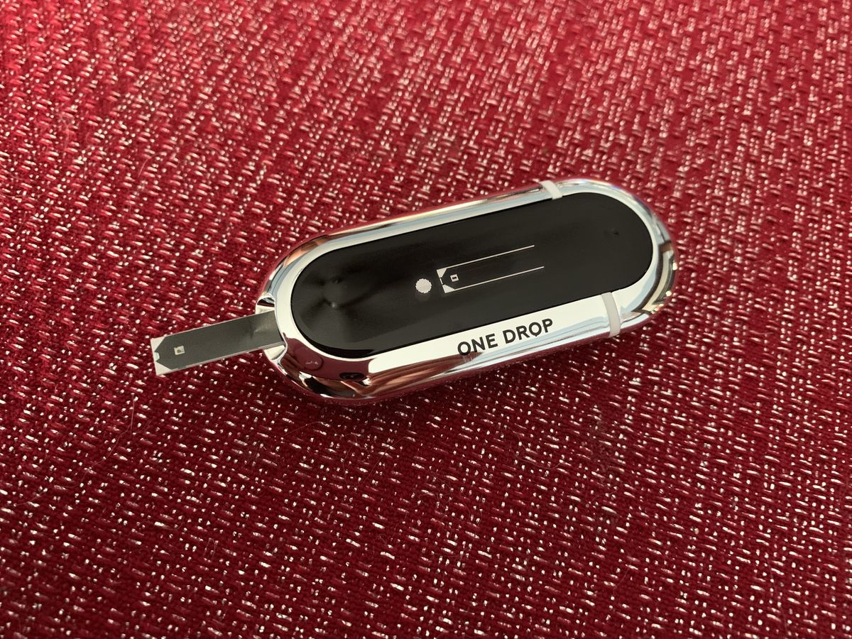 One Drop Chrome meter with test strip inserted