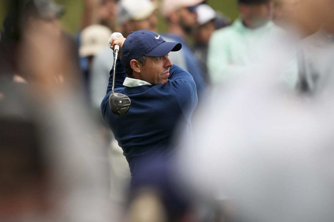 Rory McIlroy hits a tee shot on the 12th hole during the second round of THE PLAYERS Championship at Stadium Course at TPC Sawgrass