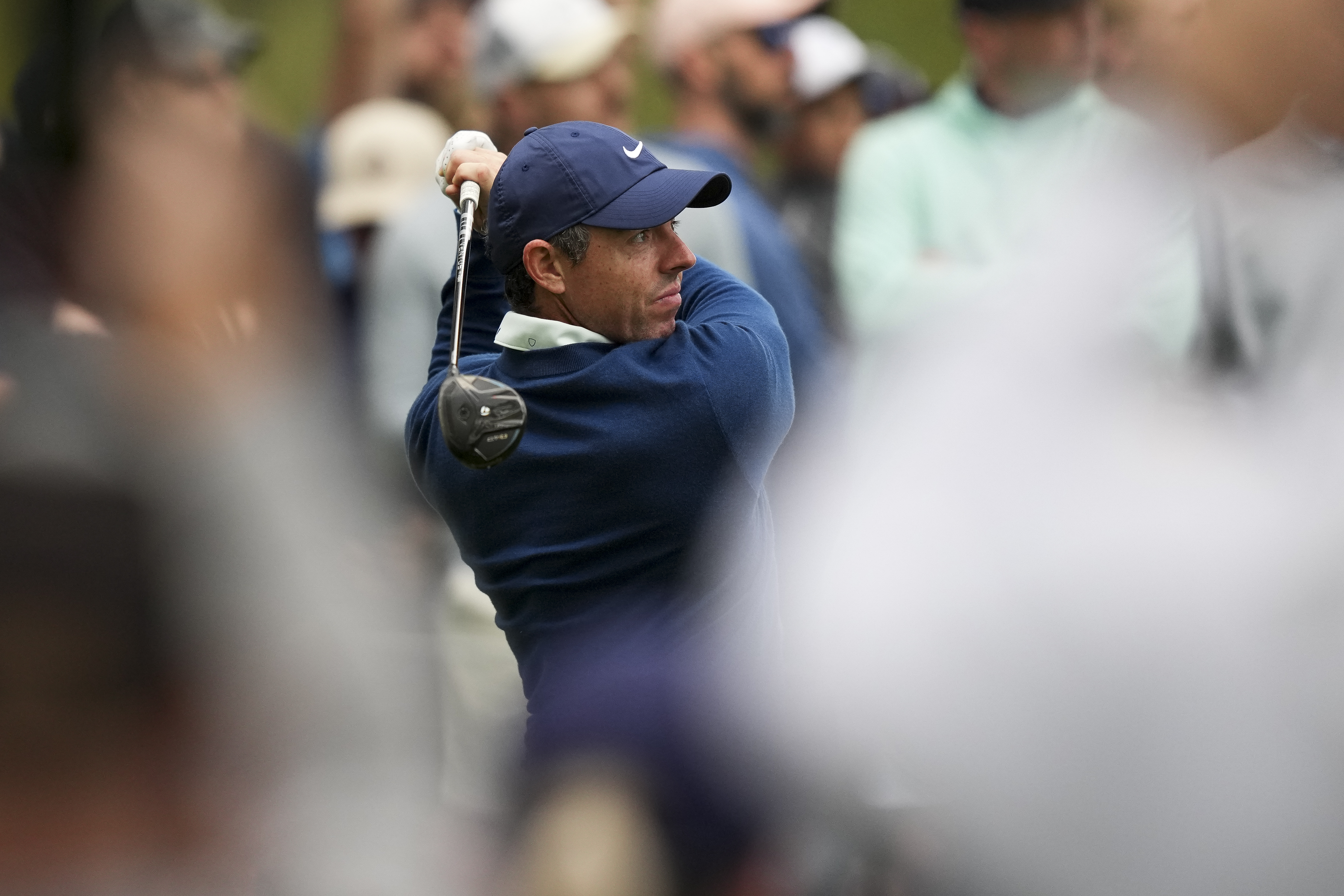 Rory McIlroy hits a tee shot on the 12th hole during the second round of THE PLAYERS Championship at Stadium Course at TPC Sawgrass 