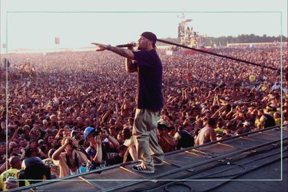 A huge crowd watching Fred Durst at Woodstock 99