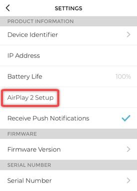 Onelink Home app AirPlay 2 Setup function