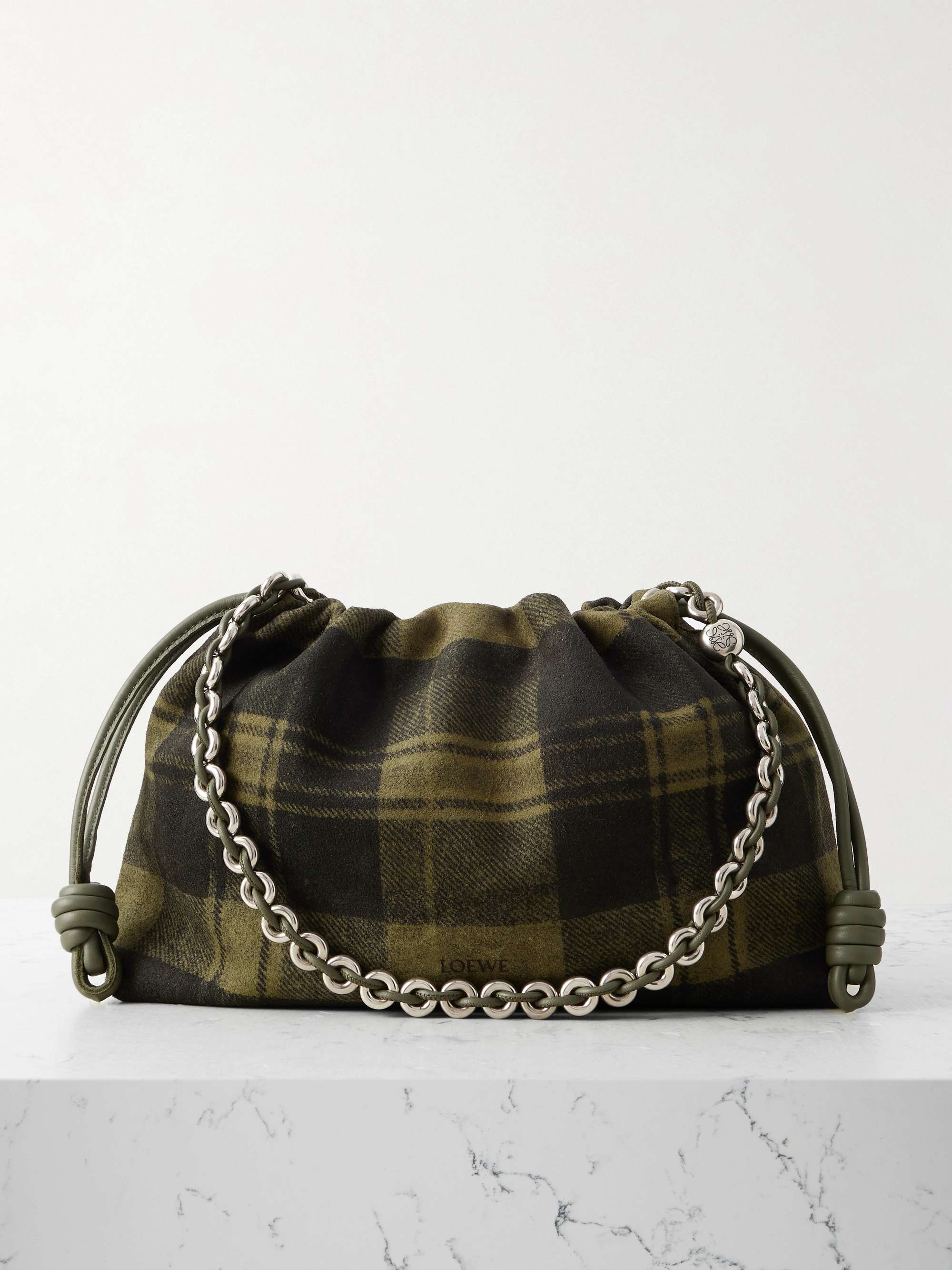 Flamenco Medium Leather-Trimmed Checked Suede Shoulder Bag