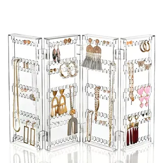 Jewelry Organizer - 6-Tier Earring Holder Rack for 140 Pairs - Clear Acrylic Necklace Holder - Foldable & Freestanding Jewelry Holder - Homeitusa