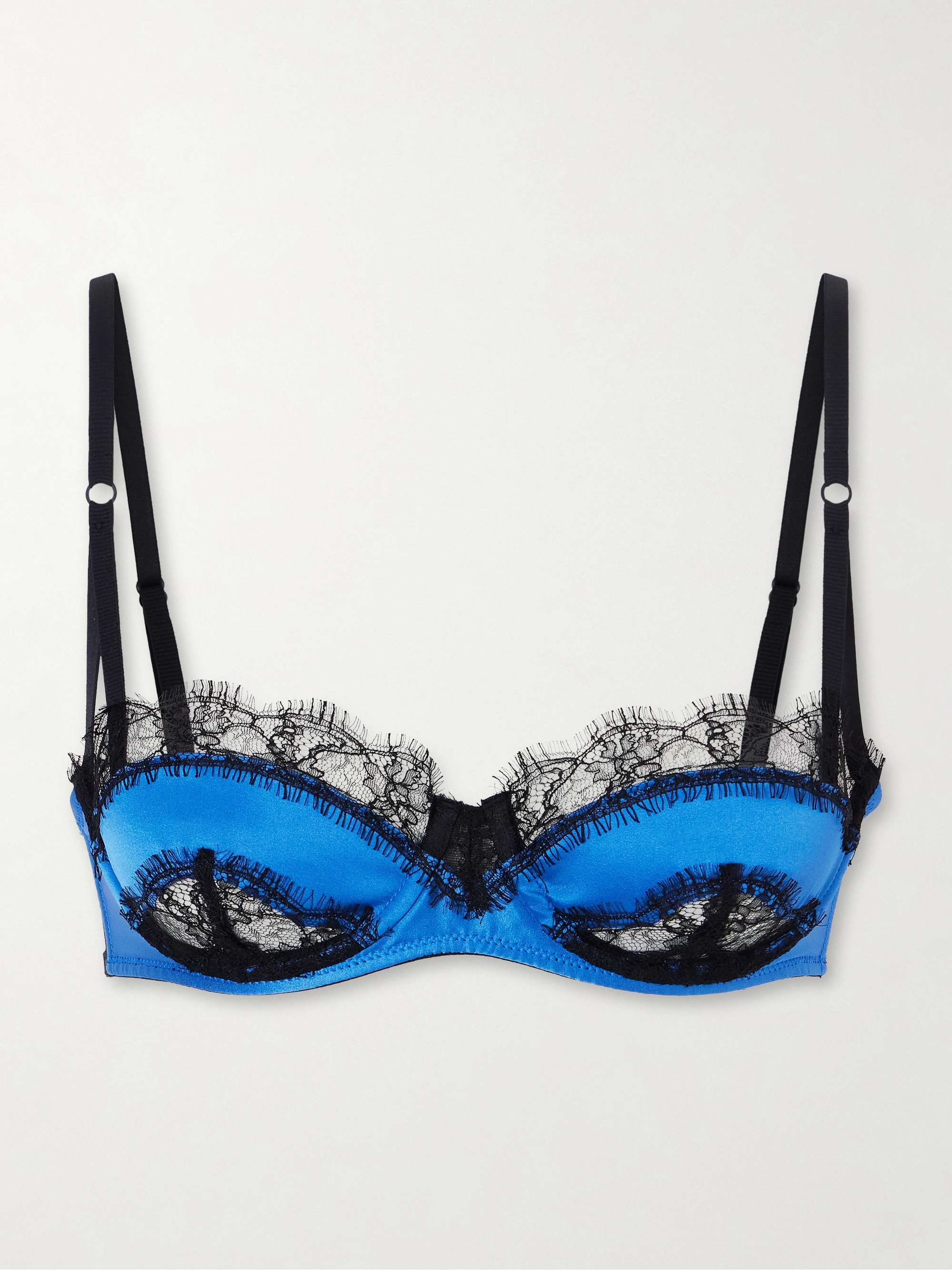 Lace-Trimmed Silk-Satin Balconette Bra