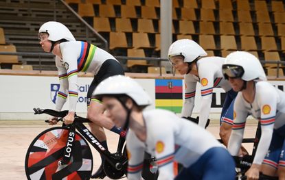 GB&#039;s team pursuit squad at the 2024 Track World Championships