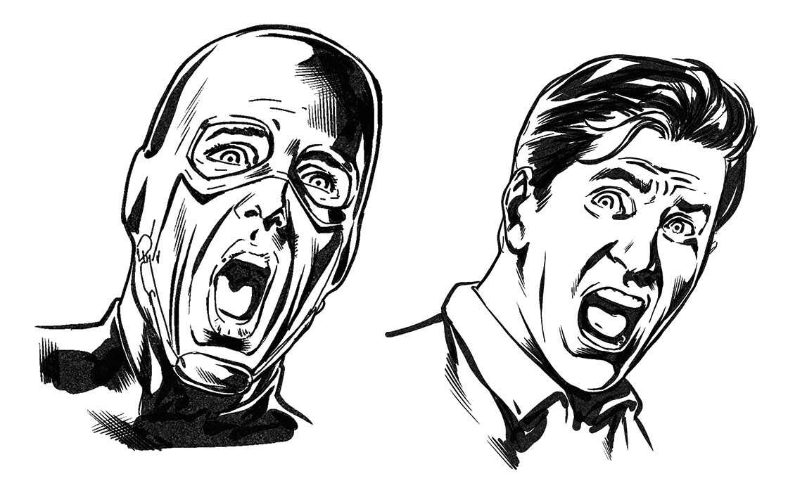 Two sketches of a man shouting