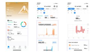 Screenshots of the Mobvoi app, showing data gathered by the TicWatch E3
