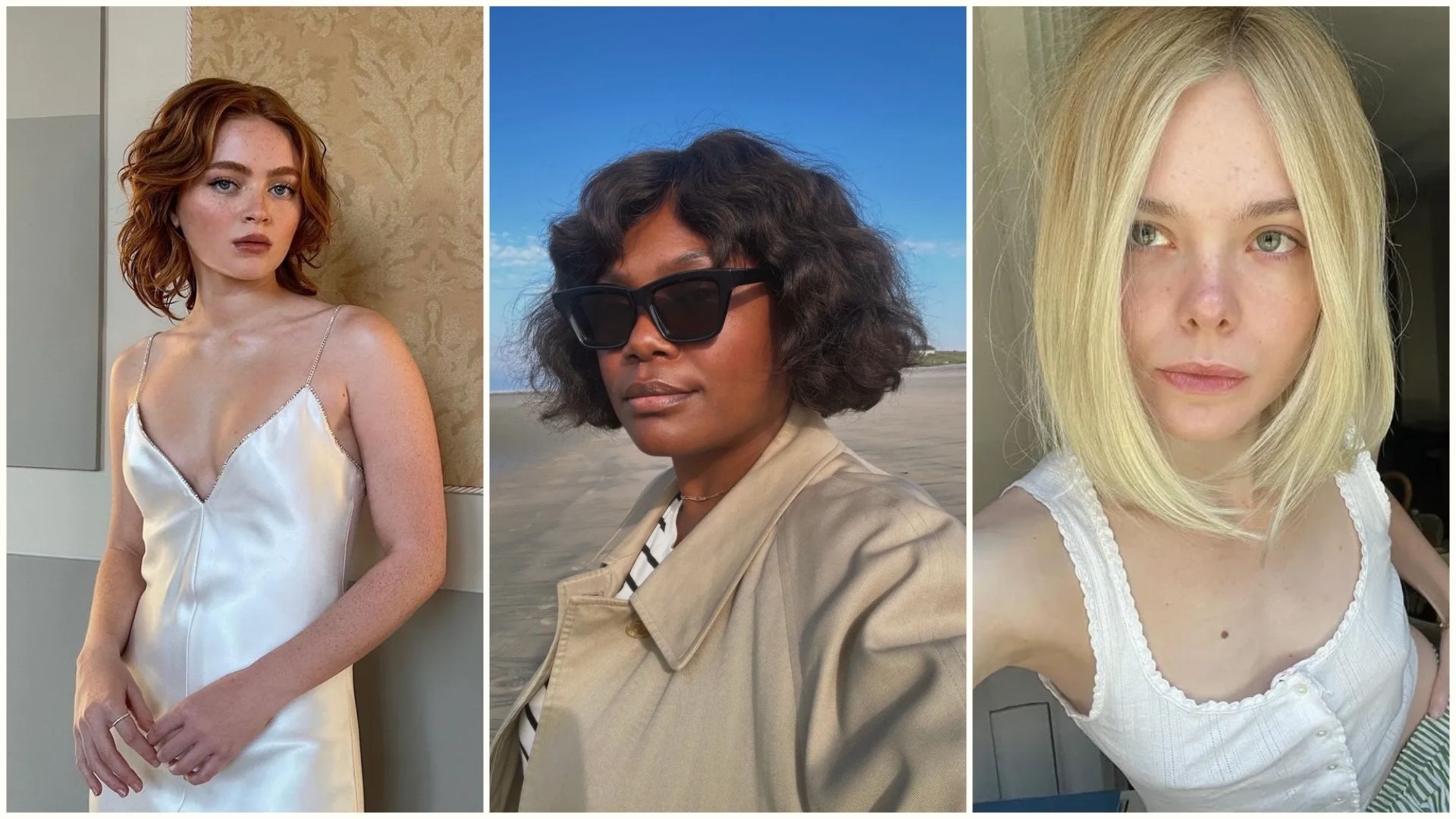 Sadie Sink, Franny Fyne and Elle Fanning with bob hairstyles