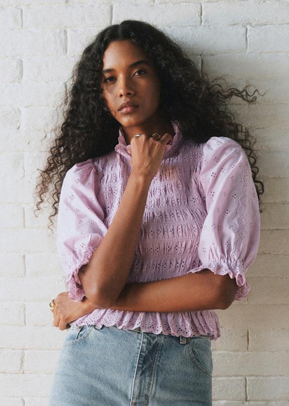 Neal Blouse - S&amp;eacute;zane X Sea Ny - Plain Lilac Embroidery - Organic Cotton - S&amp;eacute;zane