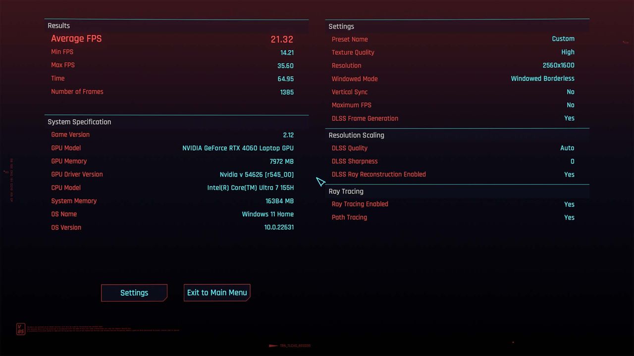 Dell Inspiron 16 Plus 7640 Ultra Cyberpunk 2077 benchmarks