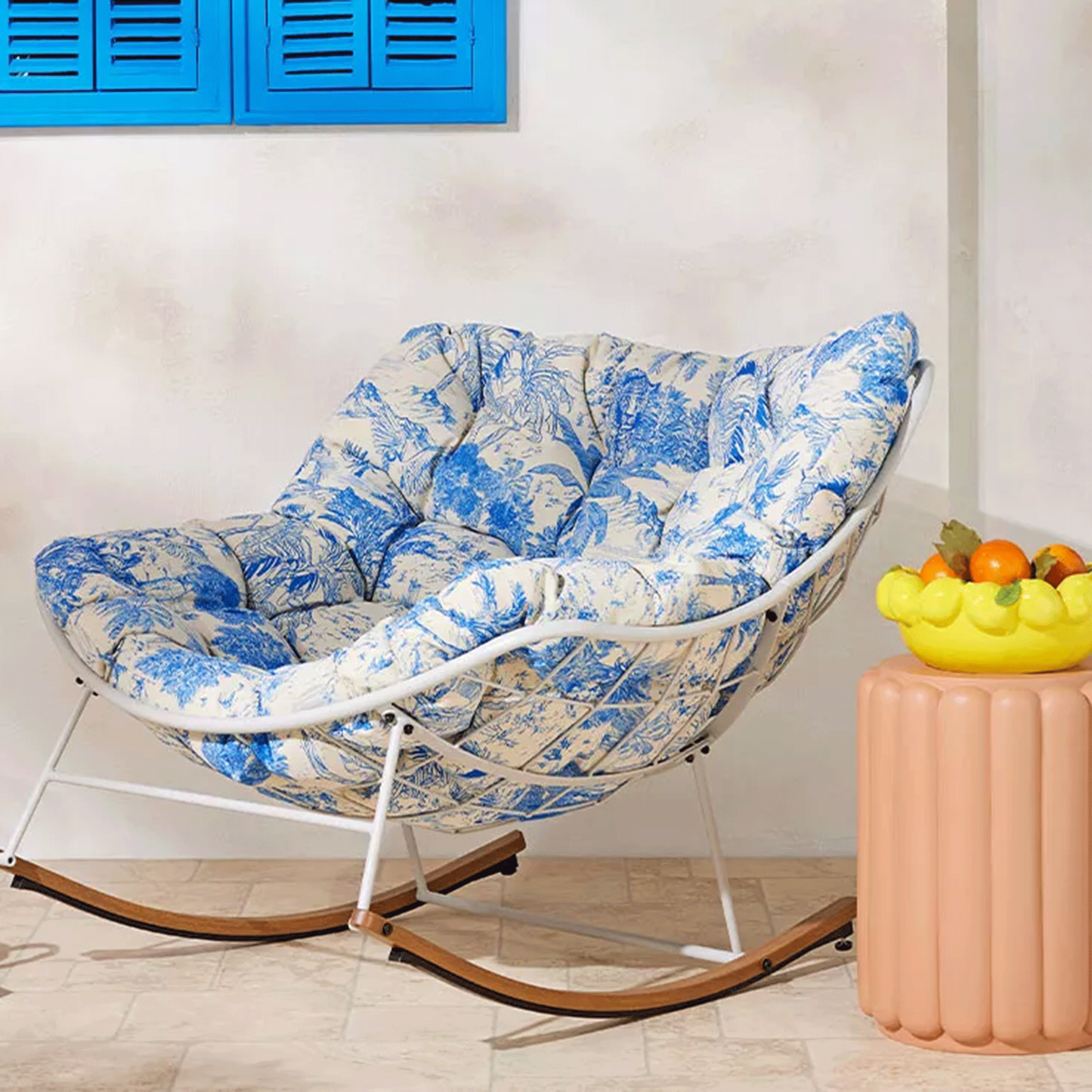 Blue jungle pattern rocking garden chair from QVC
