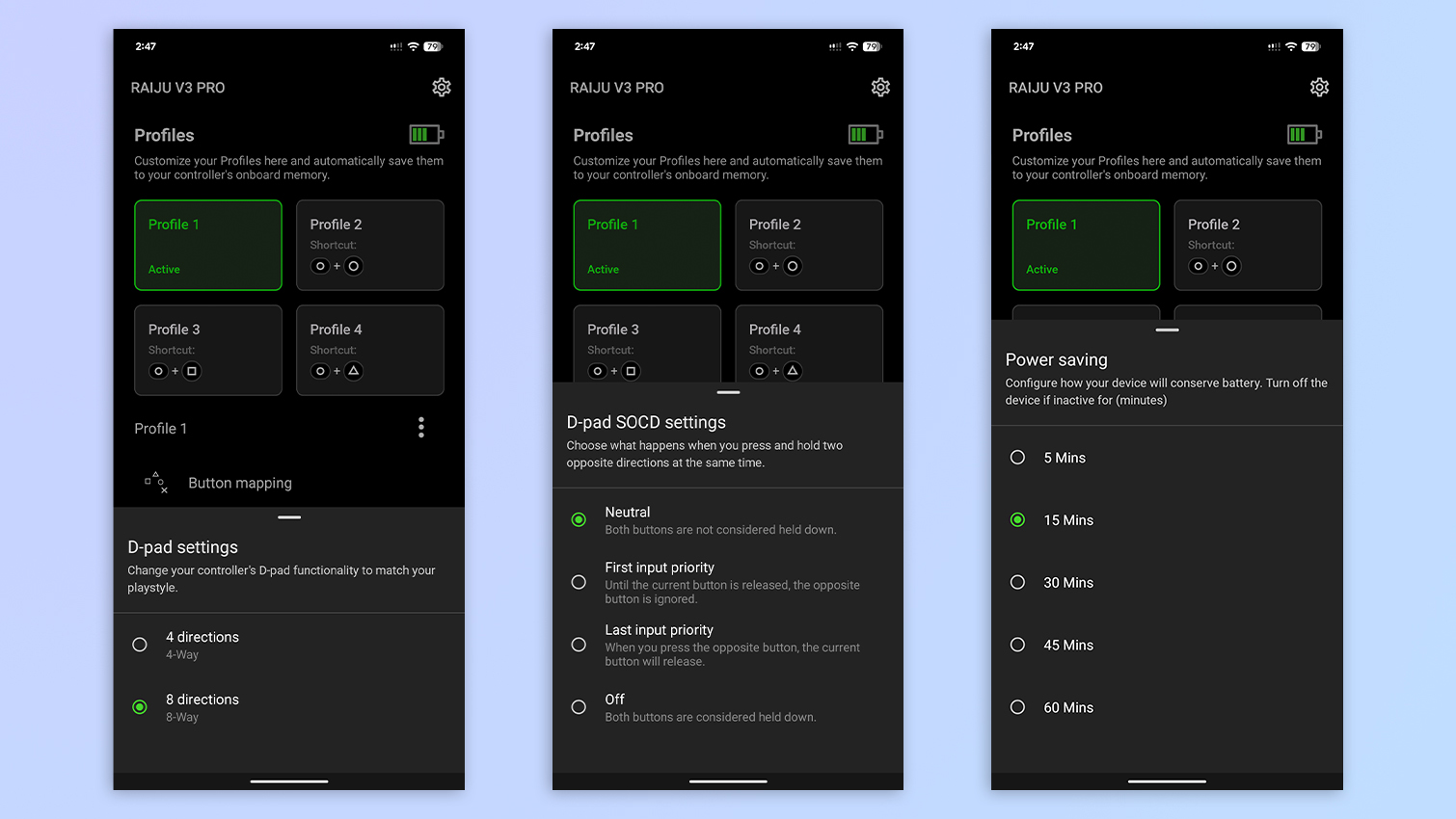 Screenshots of the Razer Controller app on Android